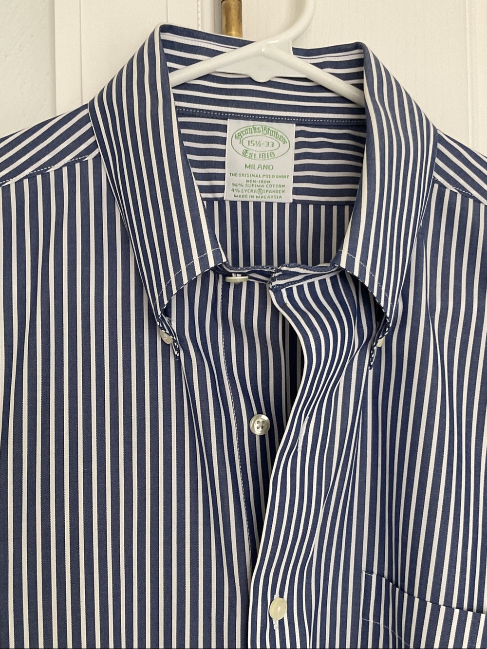 Brooks Brothers Milano Non Iron Blue and White Stripe Dress Shirt Size 15.5